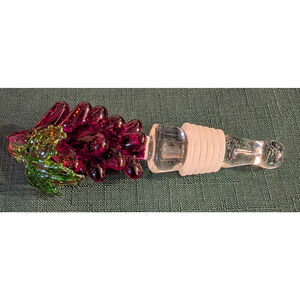 Handmade Blown Glass Purple Grapes 5 Inch Wine Bottle Stopper Art Glass